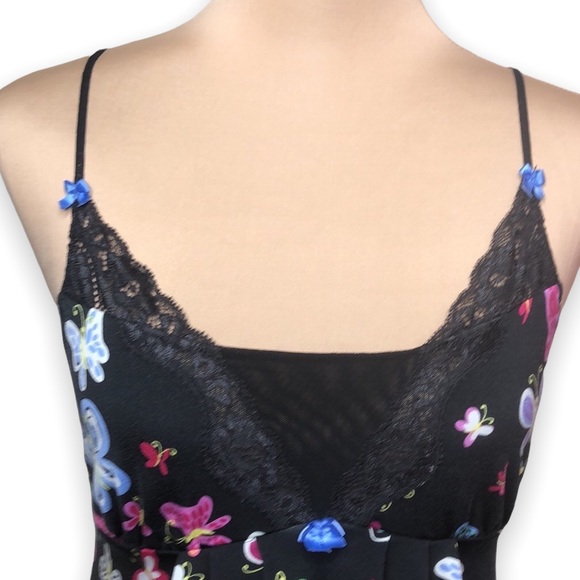 Betsey Johnson Intimates Slip Dress Chemise Butterfly Print Black Y2K Size M - Picture 9 of 16